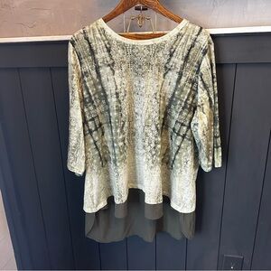 CJ Banks Embellished Top Elbow Sleeve Green Sage Olive High Low Flowy size 3X